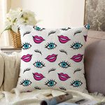 - Sonil-K3555-Gorsel - Realhomes  Göz Dudak Kaş Motifli Özel Tasarımlı Dijital Baskılı Modern Raşel Kadife Yastık Kırlent Kılıfı Realhomes