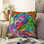 Renkli yapraklar Dijital Baskılı Modern Raşel Kadife Yastık Kırlent Kılıfı Realhomes