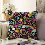 - Sonil-K3624-Gorsel - Realhomes Siyah Zeminli Gökkuşağı Desenli Dijital Baskılı Özel Tasarım Modern Raşel Kadife Yastık Kırlent Kılıfı Realhomes