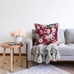 - Sonil-K3627-Gorsel-1 - Realhomes Kırmızı Zeminde Çiçek Motifli Dijital Baskılı Özel Tasarım Modern Raşel Kadife Yastık Kırlent Kılıfı Realhomes