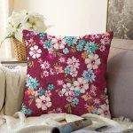 - Sonil-K3627-Gorsel - Realhomes Kırmızı Zeminde Çiçek Motifli Dijital Baskılı Özel Tasarım Modern Raşel Kadife Yastık Kırlent Kılıfı Realhomes