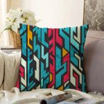 Geometrik Motifler Özel tasarım Dijital Baskılı Raşel Kadife Yastık Kırlent Kılıfı Realhomes