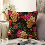 Kuru Kafa ve Çiçekler Dijital Baskılı Modern Raşel Kadife Yastık Kırlent Kılıfı Realhomes