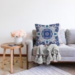 Mavi renkli Etnik Motifler Dijital Baskılı Modern Raşel Kadife Yastık Kırlent Kılıfı Realhomes