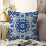 Mavi renkli Etnik Motifler Dijital Baskılı Modern Raşel Kadife Yastık Kırlent Kılıfı Realhomes