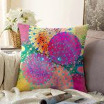 Renkli Dairesel Geometrik Özel tasarım Dijital Baskılı Modern Raşel Kadife Yastık Kırlent Kılıfı Realhomes
