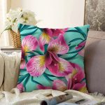 - Sonil-K3703-Gorsel - Realhomes  mavi zeminli Rengarenk Çiçekler Modern Raşel Kadife Yastık Kırlent Kılıfı Realhomes