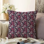 Renkli İskelet Ve Gül Figürlü Özel Tasarım Dijital Baskılı Modern Raşel Kadife Yastık Kırlent Kılıfı Realhomes
