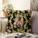 - Sonil-K3720-Gorsel - Realhomes  Siyah Zeminde Çiçek Desenli Özel Tasarım Dijital Baskılı Modern Raşel Kadife Yastık Kırlent Kılıfı Realhomes