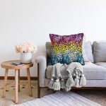 Renkli Leopar Desenli Özel Tasarım Dijital Baskılı Modern Raşel Kadife Yastık Kırlent Kılıfı Realhomes