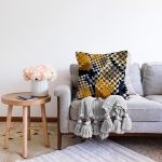 Kaz ayağı Motifli Dijital Baskılı Modern Raşel Kadife Yastık Kırlent Kılıfı Realhomes