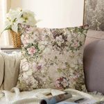- Sonil-K3732-Gorsel - Realhomes  Krem Zeminde Rengarenk Çiçekler Özel Tasarım Dijital Baskılı Modern Raşel Kadife Yastık Kırlent Kılıfı Realhomes
