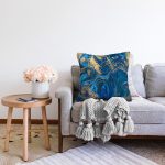 Mavi Zeminli Altın Yaldızlı Dijital Baskılı Modern Raşel Kadife Yastık Kırlent Kılıfı Realhomes