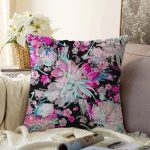 - Sonil-K3747-Gorsel - Realhomes  Siyah Zeminde Çiçek Figürlü Özel Tasarım Dijital Baskılı Modern Raşel Kadife Yastık Kırlent Kılıfı Realhomes