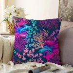 Mor Balık Desenli Özel Tasarım Dijital Baskılı Modern Raşel Kadife Yastık Kırlent Kılıfı Realhomes
