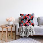 Siyah Zeminde Renkli Motifler Dijital Baskılı Modern Raşel Kadife Yastık Kırlent Kılıfı Realhomes