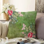 - Sonil-K3766-Gorsel - Realhomes  Haki Zeminde Rengarenk Çiçekler Dijital Baskılı Modern Raşel Kadife Yastık Kırlent Kılıfı Realhomes