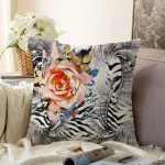 Zebra Desen Zeminde Çiçek Motifli Özel Tasarım Dijital Baskılı Modern Raşel Kadife Yastık Kırlent Kılıfı Realhomes