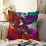 - Sonil-K3775-Gorsel - Realhomes  Renkli Zeminde Mor Ağaçlar Özel Tasarım Dijital Baskılı Modern Raşel Kadife Yastık Kırlent Kılıfı Realhomes