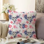 - Sonil-K3777-Gorsel - Realhomes Beyaz Zeminde Kurukafa Motifli Özel Tasarım Dijital Baskılı Modern Raşel Kadife Yastık Kırlent Kılıfı Realhomes