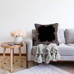 Siyah Zeminde Pembe Çiçekler Özel Tasarım Dijital Baskılı Modern Raşel Kadife Yastık Kırlent Kılıfı Realhomes