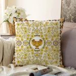 Altın Renkli Motifler Özel Tasarım Dijital Baskılı Modern Raşel Kadife Yastık Kırlent Kılıfı Realhomes