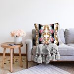 Çizgili Zeminde Altın Ve Çiçek Desenli Özel Tasarım Dijital Baskılı Modern Raşel Kadife Yastık Kırlent Kılıfı Realhomes