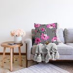 - Sonil-K3805-Gorsel-1 - Realhomes  Çizgili Zeminde Rengarenk Çiçekler Dijital Baskılı Modern Raşel Kadife Yastık Kırlent Kılıfı Realhomes