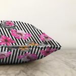 - Sonil-K3805-Gorsel-2 - Realhomes  Çizgili Zeminde Rengarenk Çiçekler Dijital Baskılı Modern Raşel Kadife Yastık Kırlent Kılıfı Realhomes