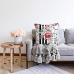 Beyaz Zeminde Kırmızı Çiçekler Dijital Baskılı Modern Raşel Kadife Yastık Kırlent Kılıfı Realhomes