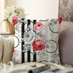 Beyaz Zeminde Kırmızı Çiçekler Dijital Baskılı Modern Raşel Kadife Yastık Kırlent Kılıfı Realhomes