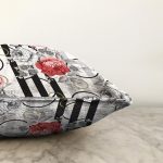 Beyaz Zeminde Kırmızı Çiçekler Dijital Baskılı Modern Raşel Kadife Yastık Kırlent Kılıfı Realhomes