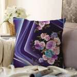 Mor zeminli 3D Dijital Baskılı Modern Raşel Kadife Yastık Kırlent Kılıfı Realhomes