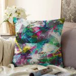 Renkli Mozaik Motifli Dijital Baskılı Modern Raşel Kadife Yastık Kırlent Kılıfı Realhomes
