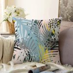 Soyut Tarzda Tropikal Yaprak Desenli Dijital Baskılı Modern Raşel Kadife Yastık Kırlent Kılıfı Realhomes