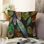 - Sonil-K3852-Gorsel - Realhomes Renkli yapraklar Dijital Baskılı Modern Raşel Kadife Yastık Kırlent Kılıfı Realhomes