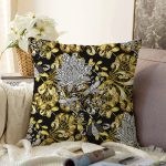 Altın Ve Çiçekli Özel Tasarım Dijital Baskılı Modern Raşel Kadife Yastık Kırlent Kılıfı Realhomes