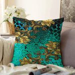 Altın Motifli Özel Tasarım Dijital Baskılı Modern Raşel Kadife Yastık Kırlent Kılıfı Realhomes