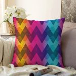 Renkli Zikzak Desenli Dijital Baskılı Modern Raşel Kadife Yastık Kırlent Kılıfı Realhomes