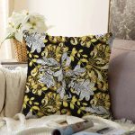 Altın Ve Çiçek Motifli Özel Tasarım Dijital Baskılı Modern Raşel Kadife Yastık Kırlent Kılıfı Realhomes
