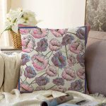 - Sonil-K3877-Gorsel - Realhomes  Krem Zeminde Çiçek Motifli Özel Tasarım Dijital Baskılı Modern Raşel Kadife Yastık Kırlent Kılıfı Realhomes