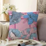 - Sonil-K3878-Gorsel - Realhomes  Pembe Zeminde Mavi Zambak Motifli Dijital Baskılı Modern Raşel Kadife Yastık Kırlent Kılıfı Realhomes
