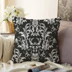 - Sonil-K3885-Gorsel - Realhomes  Siyah Zeminde Damask Özel Tasarım Dijital Baskılı Modern Raşel Kadife Yastık Kırlent Kılıfı Realhomes