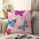 - Sonil-K3886-Gorsel - Realhomes Kelebek Ve Gül Motifli Dijital Baskılı Özel Tasarım Modern Raşel Kadife Yastık Kırlent Kılıfı Realhomes