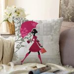 - Sonil-K39-Gorsel - Realhomes Şemsiyeli Kadın İllüstrasyon Dijital Baskılı Dekoratif Raşel Kadife Yastık Kırlent Kılıfı Realhomes