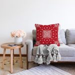 - Sonil-K3907-Gorsel-1 - Realhomes Kırmızı Zeminde Etnik Motifler Dijital Baskılı Modern Raşel Kadife Yastık Kırlent Kılıfı Realhomes