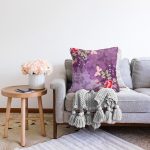 - Sonil-K3925-Gorsel-1 - Realhomes Mor Zeminde Kelebek Desenli Dijital Baskılı Modern Şönil Yastık Kırlent Kılıfı Realhomes