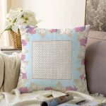 - Sonil-K3940-Gorsel - Realhomes  Çiçekli Çerçeve İçinde Altın Rengi Puanlı Özel Tasarım Dijital Baskılı Modern Raşel Kadife Yastık Kırlent Kılıfı Realhomes