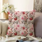 Bej Zeminde Çiçek Motifli Tasarım Dijital Baskılı Modern Raşel Kadife Yastık Kırlent Kılıfı Realhomes