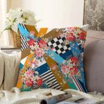 - Sonil-K3978-Gorsel - Realhomes Geometrik Zeminde Çiçek Desenli Özel Tasarım Dijital Baskılı Modern Raşel Kadife Yastık Kırlent Kılıfı Realhomes